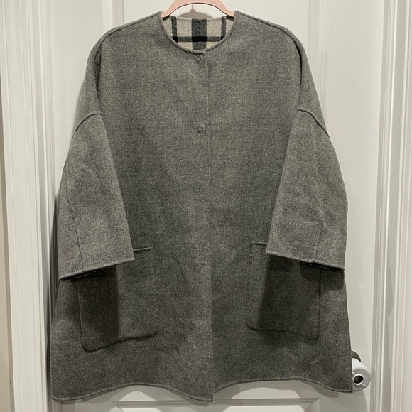 Rare MaxMara Weekend Reversible Checked Gray Black Cream Plaid Wool Coat Size S - Picture 16 of 16